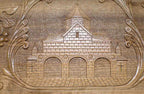 The backgammon board opened to show the wooden playing surface
