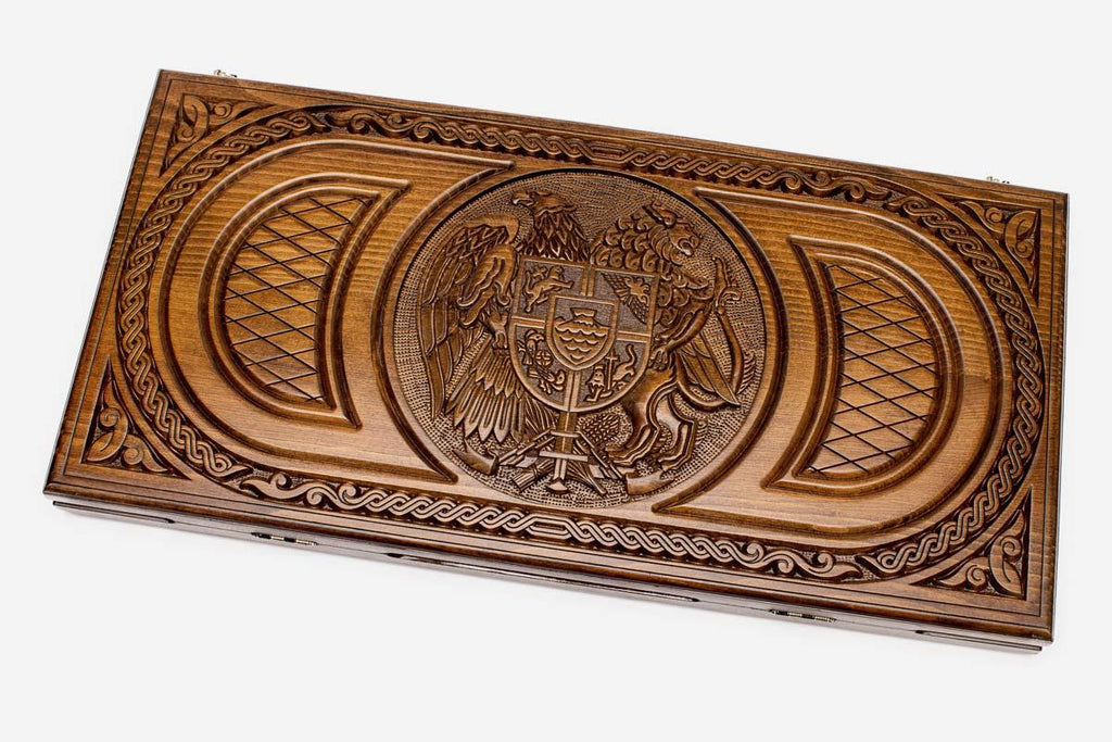Armenian Backgammon Set - Coat of Arms V - handmade wooden backgammon board