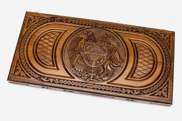 Armenian Backgammon Set - Coat of Arms V - handmade wooden backgammon board