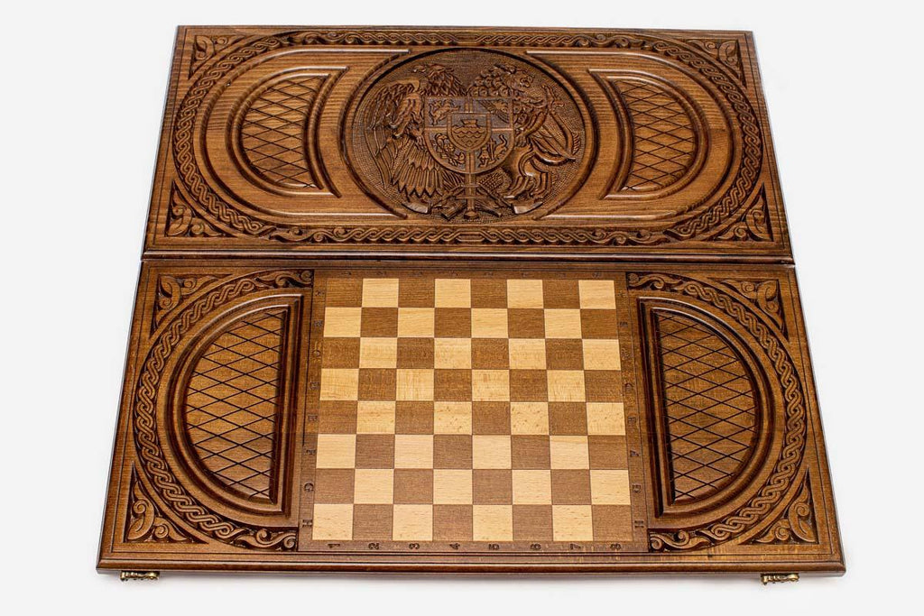 Armenian Backgammon Set - Coat of Arms V - handmade wooden backgammon board