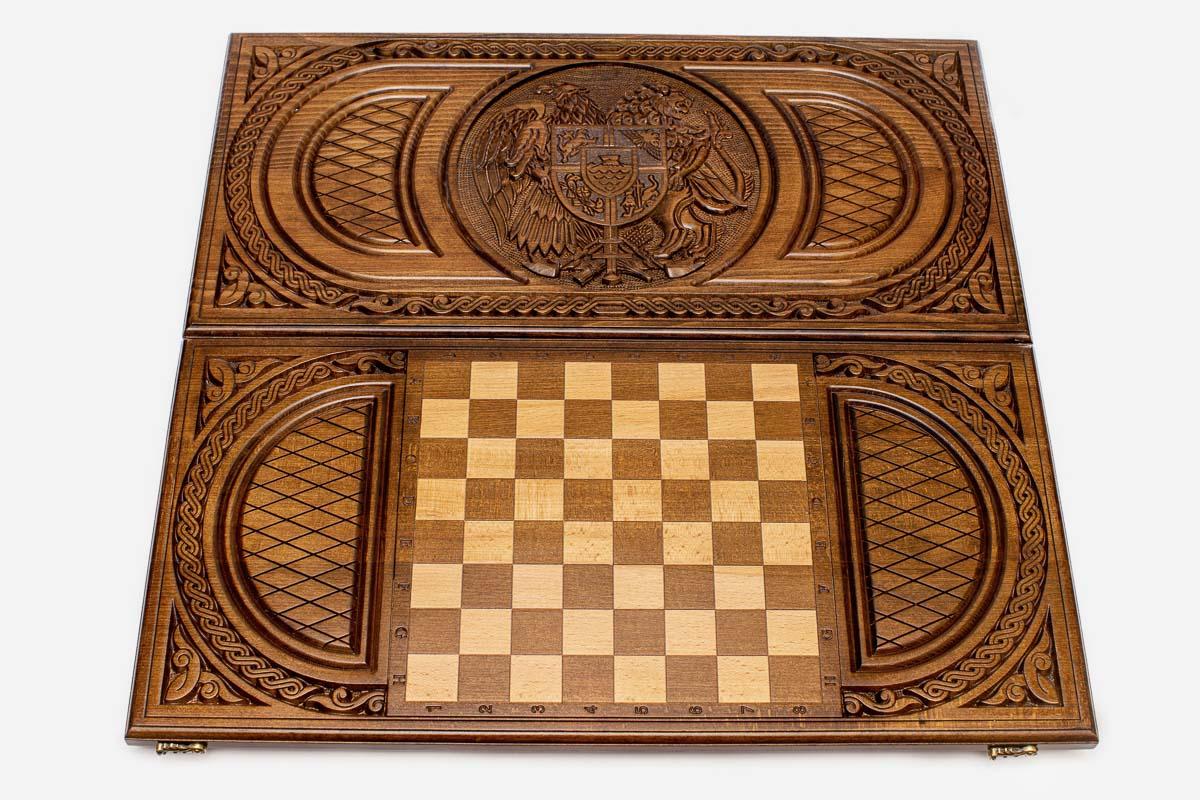 Armenian Backgammon Set - Coat of Arms V - handmade wooden backgammon board