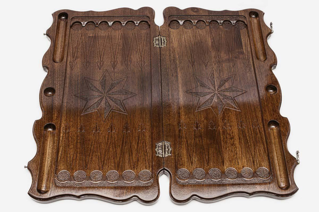 Backgammon Set Wolf and Octagon - handmade wooden backgammon board