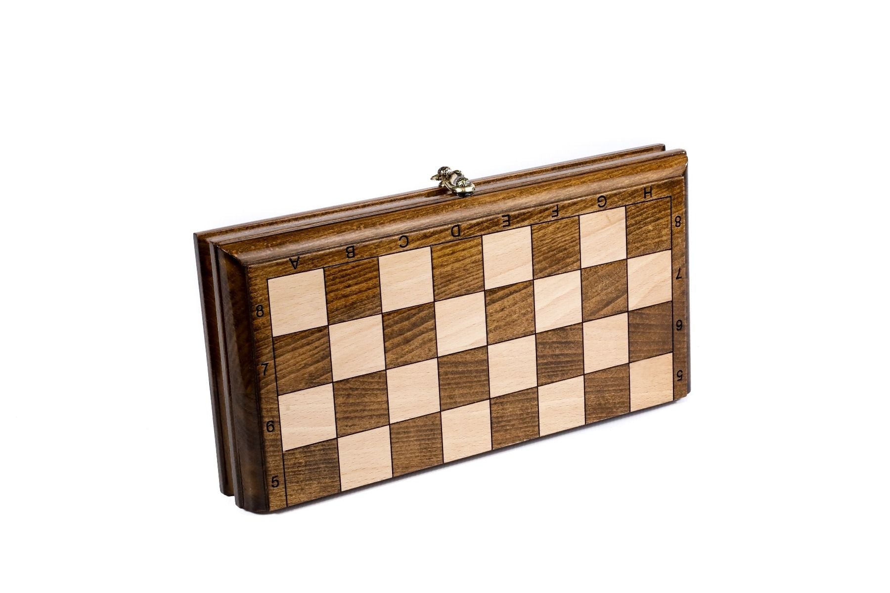 Side view of wooden chess set with smooth finish