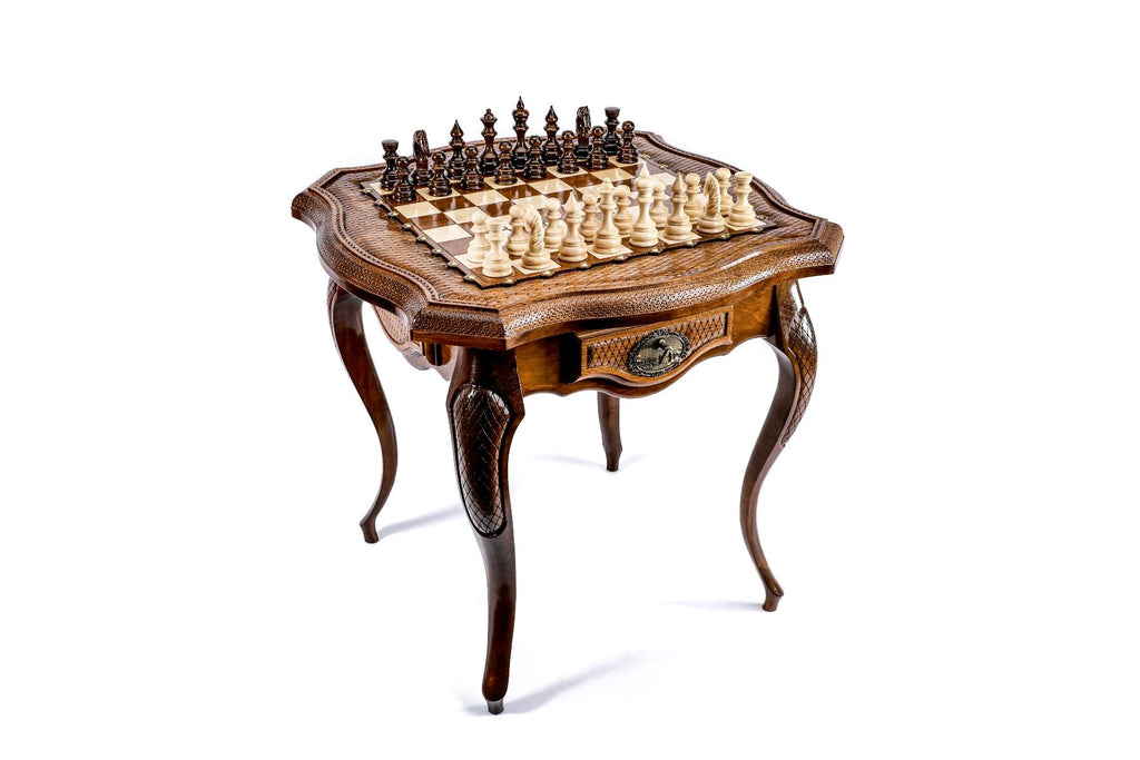 Handcrafted Armenian chess table elegant furniture style contour design