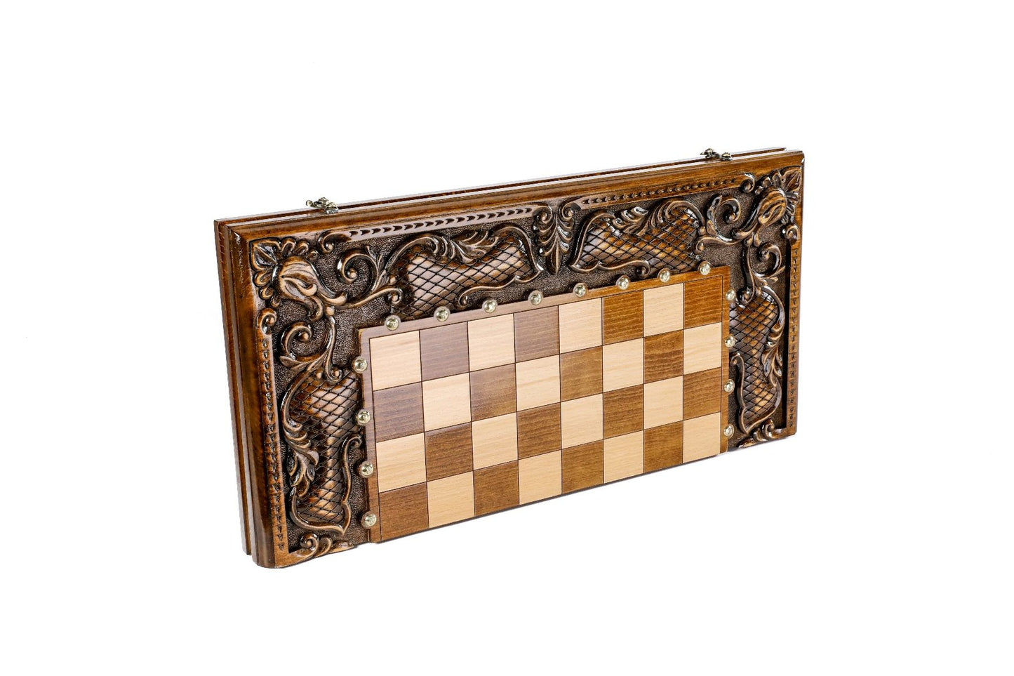 Ornamental bas-relief chess-backgammon classic