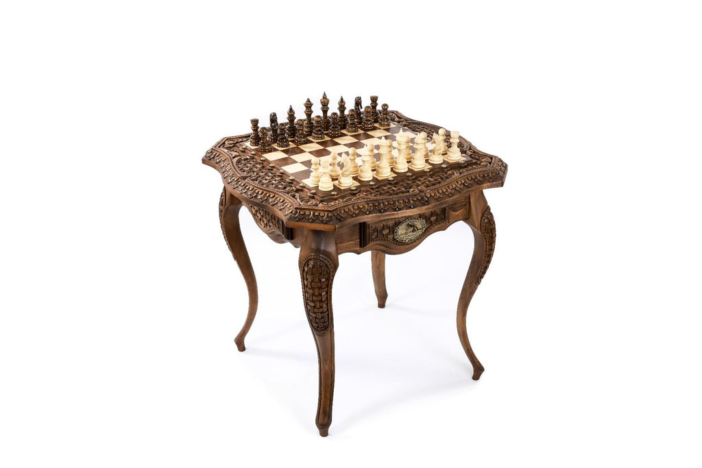 Handcrafted Armenian chess table elegant contour artistic style