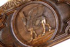 Closed cover of the Assyrian backgammon board with the hand-carved Lamassu