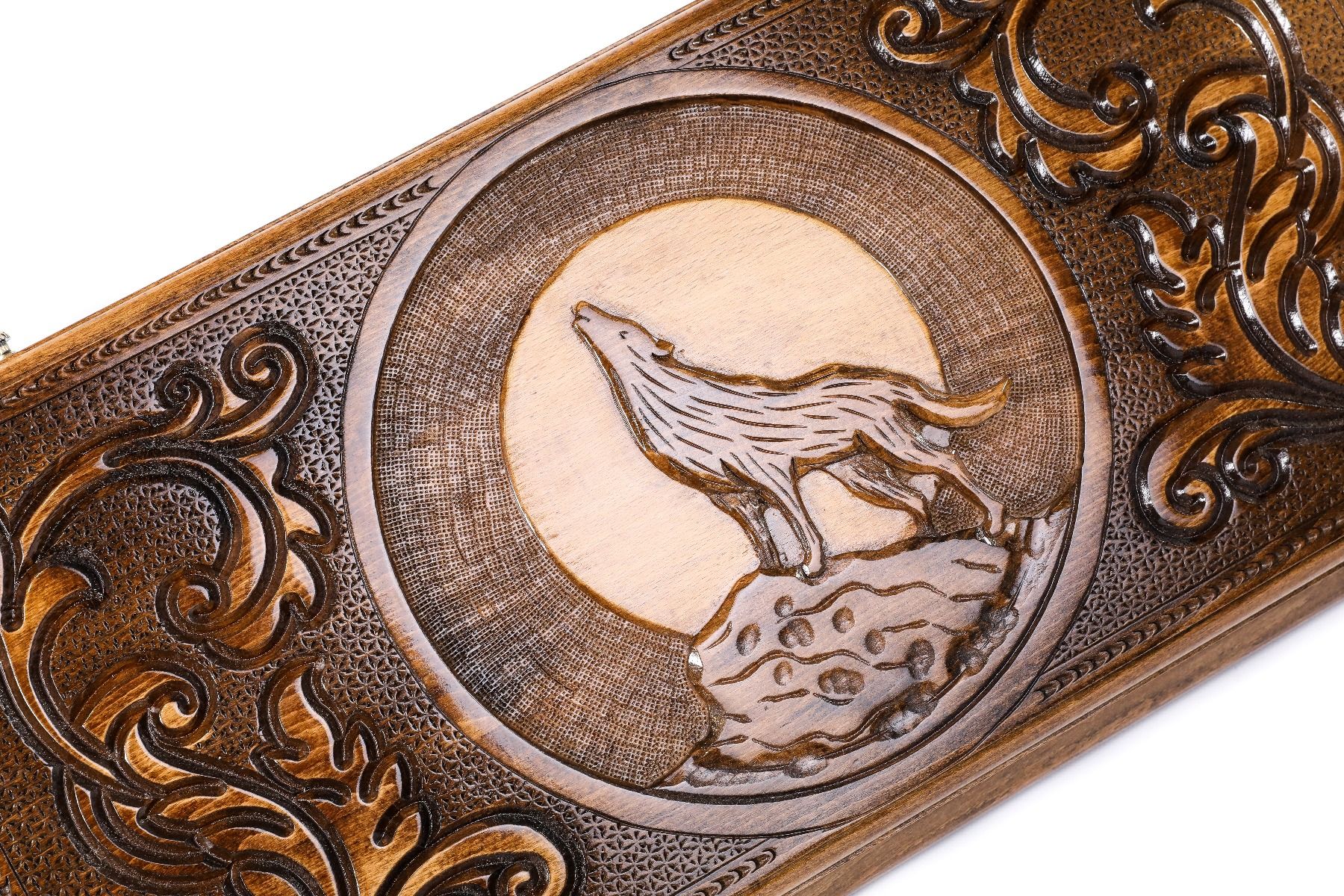 Classic Wooden Carved Backgammon Board Wolf 23.6" | 60 cm - Unumperfectus