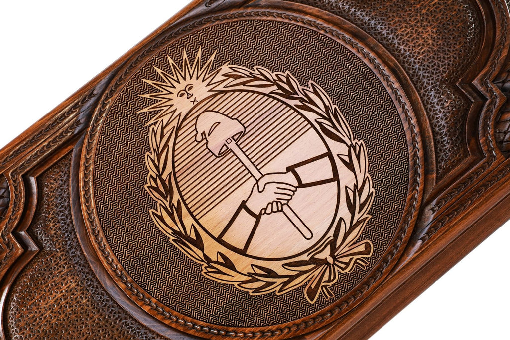 The interior view of the open Hrachya Ohanyan Argentina set highlighting the smooth wood finish and professional pips.
