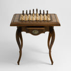 Handmade wooden chess table with intricate filigree carving