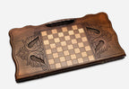 Angled view of the Georgian map medallion backgammon board