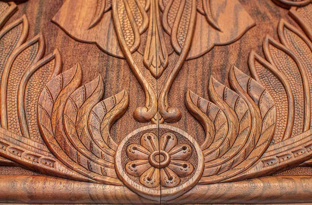 Detail of the carved wheat and rosettes