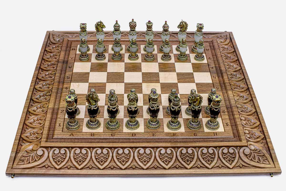 Royal Master-Carved Walnut Chess and Backgammon Set