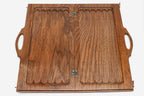 Master-Carved Ornate chess and backgammon set shown folded with carry handle