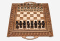Master-Carved Ornate Walnut Chess and Backgammon Set with Bronze Pieces