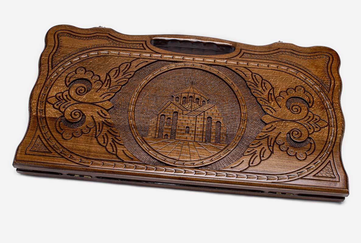 Armenian Backgammon Set - St. Hripsime Church II - handmade wooden backgammon board