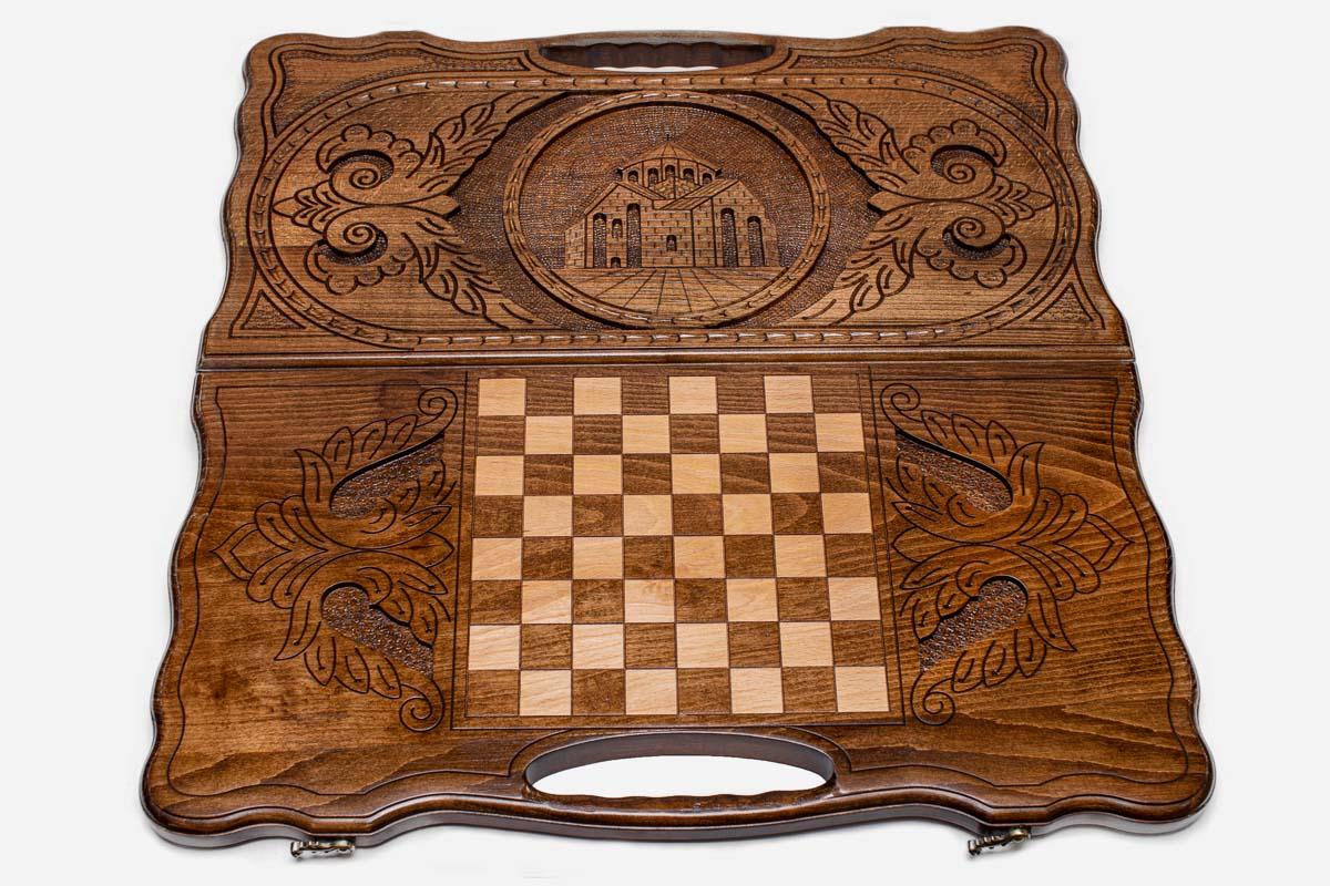 Armenian Backgammon Set - St. Hripsime Church II - handmade wooden backgammon board