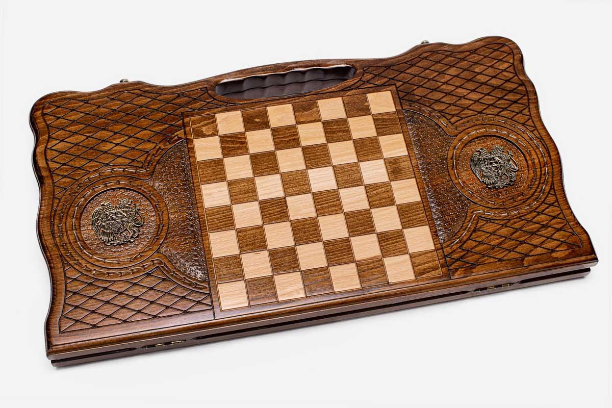 Armenian Backgammon Set - Etchmiadzin in Bronze - handmade wooden backgammon board