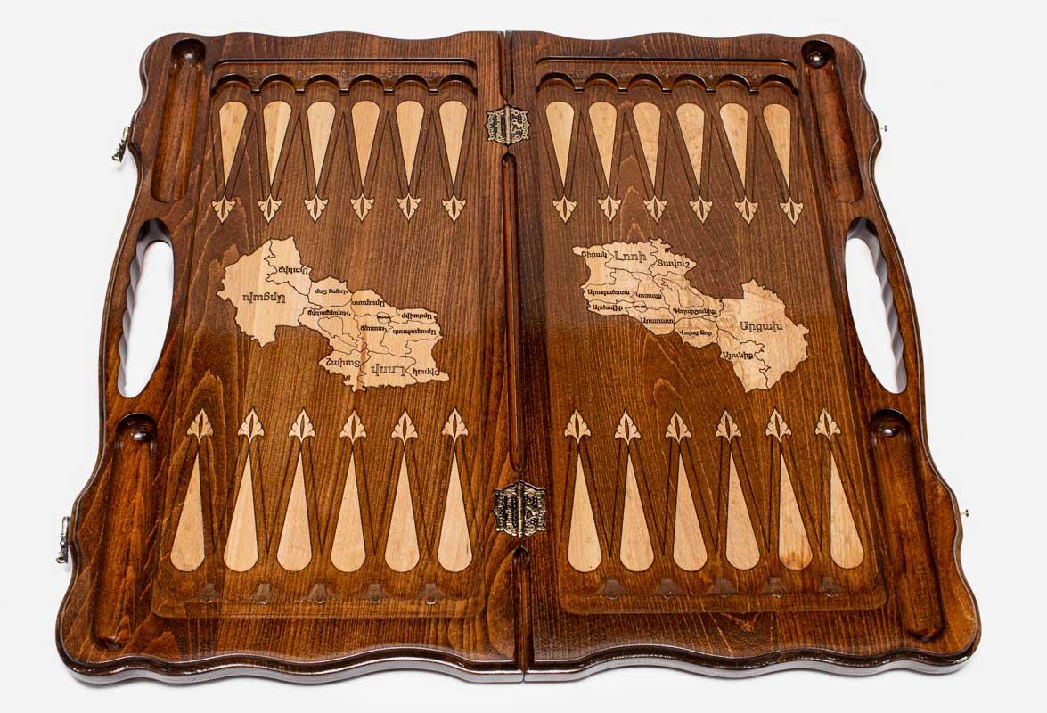 Armenian Backgammon Set - Etchmiadzin in Bronze - handmade wooden backgammon board