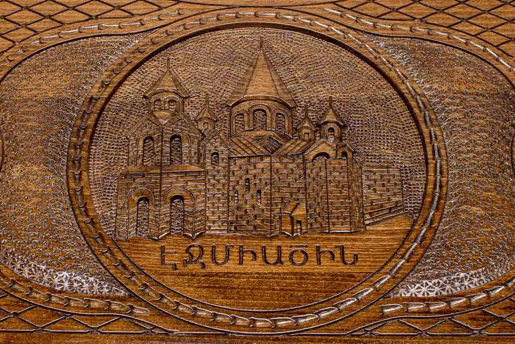 Armenian Backgammon Set - Etchmiadzin in Bronze - handmade wooden backgammon board