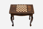 Handle Scalloped chess-backgammon table opening to reveal the backgammon board
