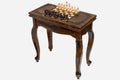Handle Scalloped chess and backgammon table opened flat showing the inlaid board