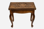 Handle Floral Medallion backgammon table closed, front elevation showing the cabriole legs