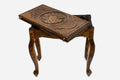 Handle Floral Medallion backgammon table closed, angled view showing the carved rosette lid