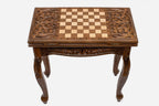 Handle Scrollwork chess-backgammon table opened flat showing the inlaid backgammon board