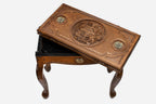Handle Armenian Coat of Arms backgammon table opened flat showing the inlaid board