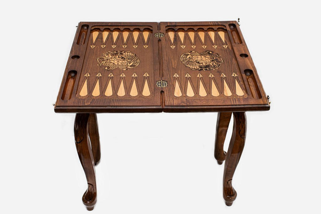 Close-up of the Handle Armenian Coat of Arms table leg and drawer medallion
