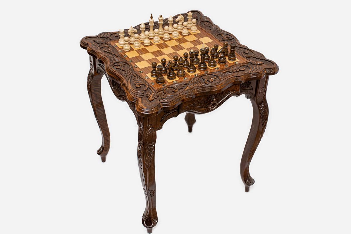 Carved chess table, side profile