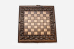 Close-up of a lattice design carving on the beech board