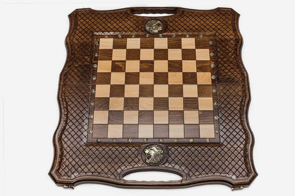 Lion Beech Chess and Backgammon Set