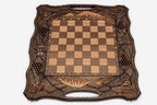 Mount Ararat, Pomegranate and Grapevine chess and backgammon set shown folded with carry handle