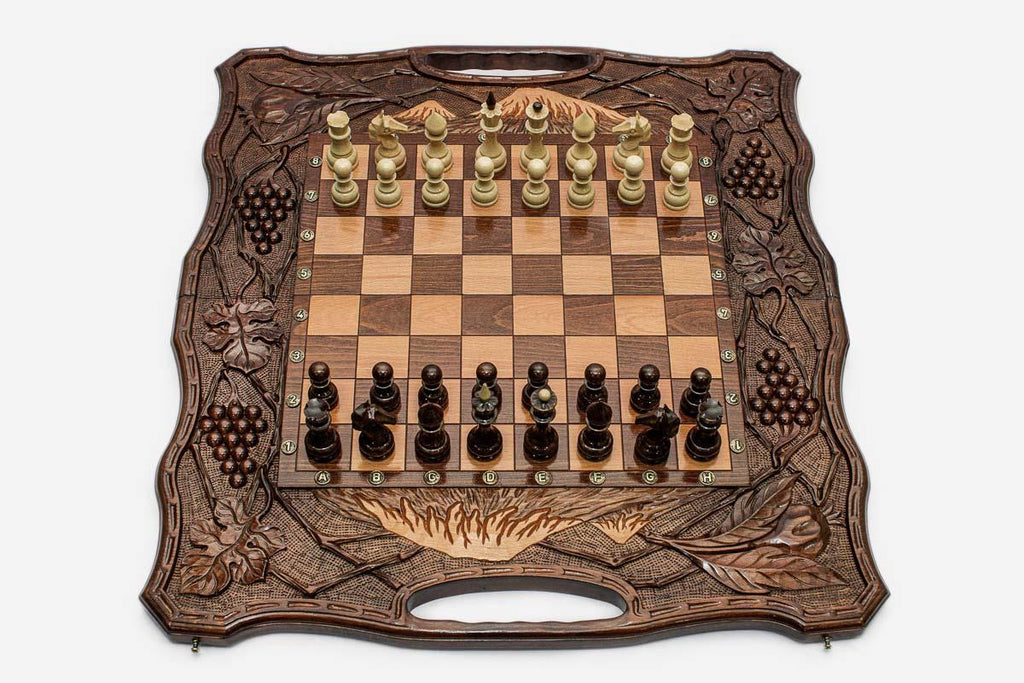 Mount Ararat, Pomegranate and Grapevine Beech Chess and Backgammon Set