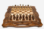 Ornamental Rosette Beech Chess and Backgammon Set with Bronze Pieces