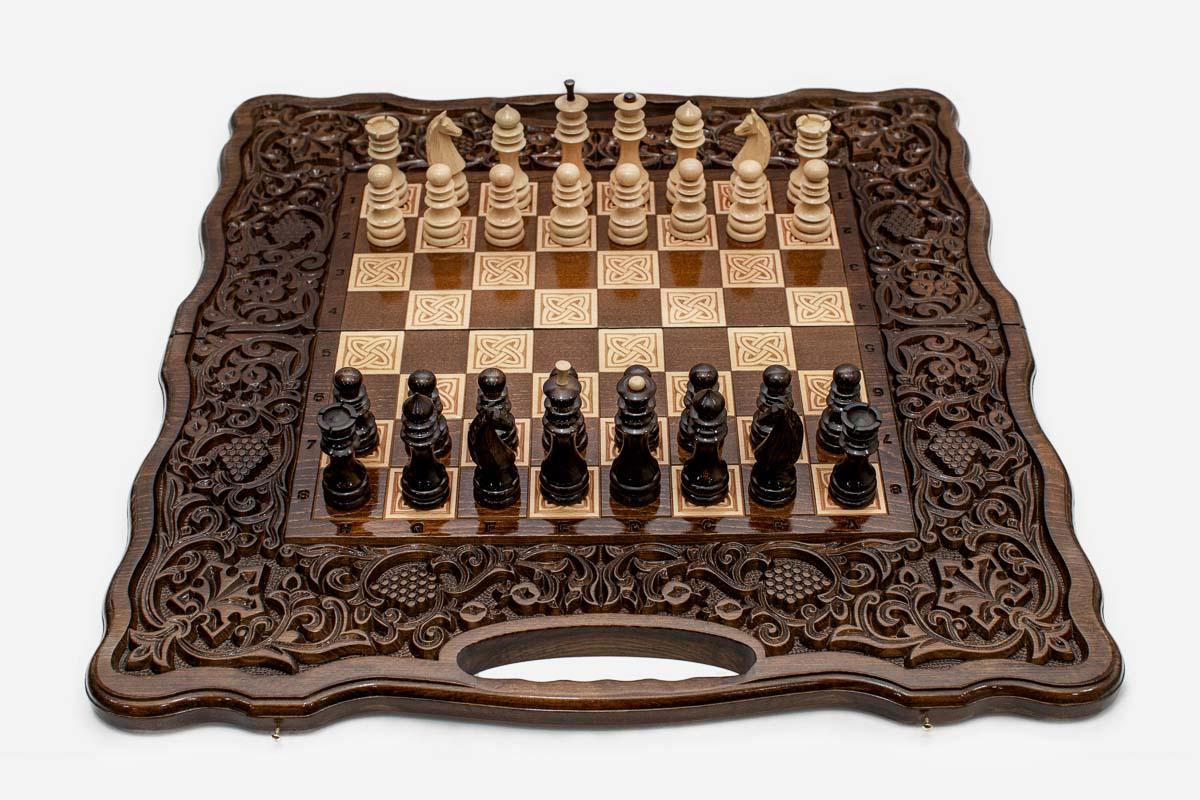 Grand Pomegranate and Grapevine Beech Chess and Backgammon Set
