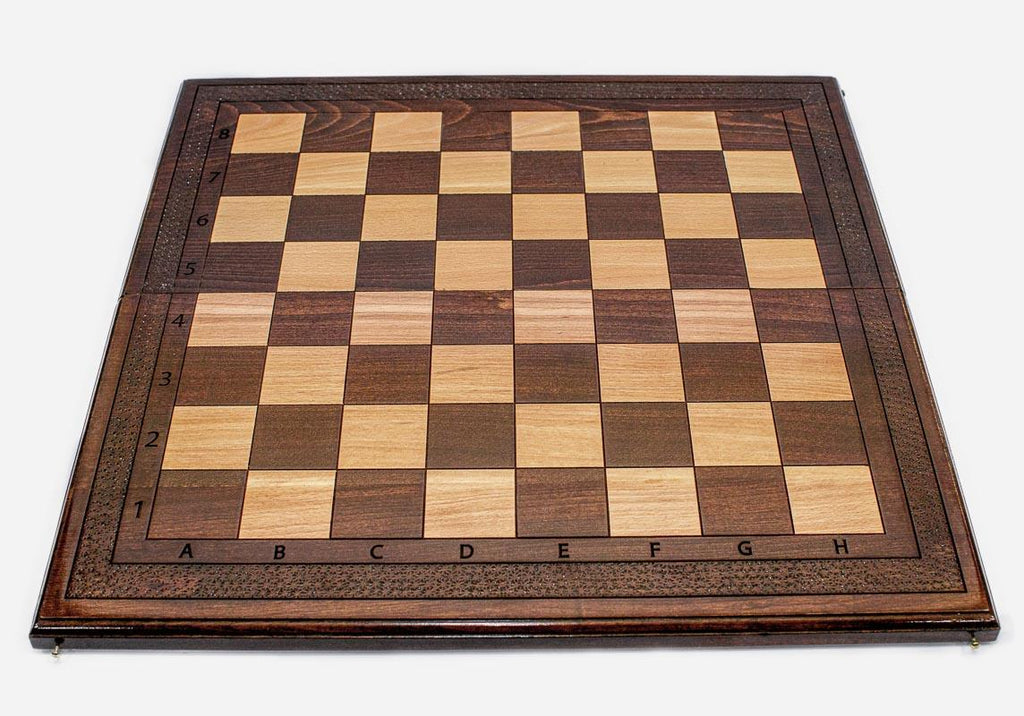 Classic chess set shown folded with carry handle