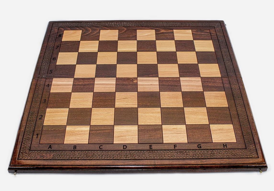 Classic chess set shown folded with carry handle