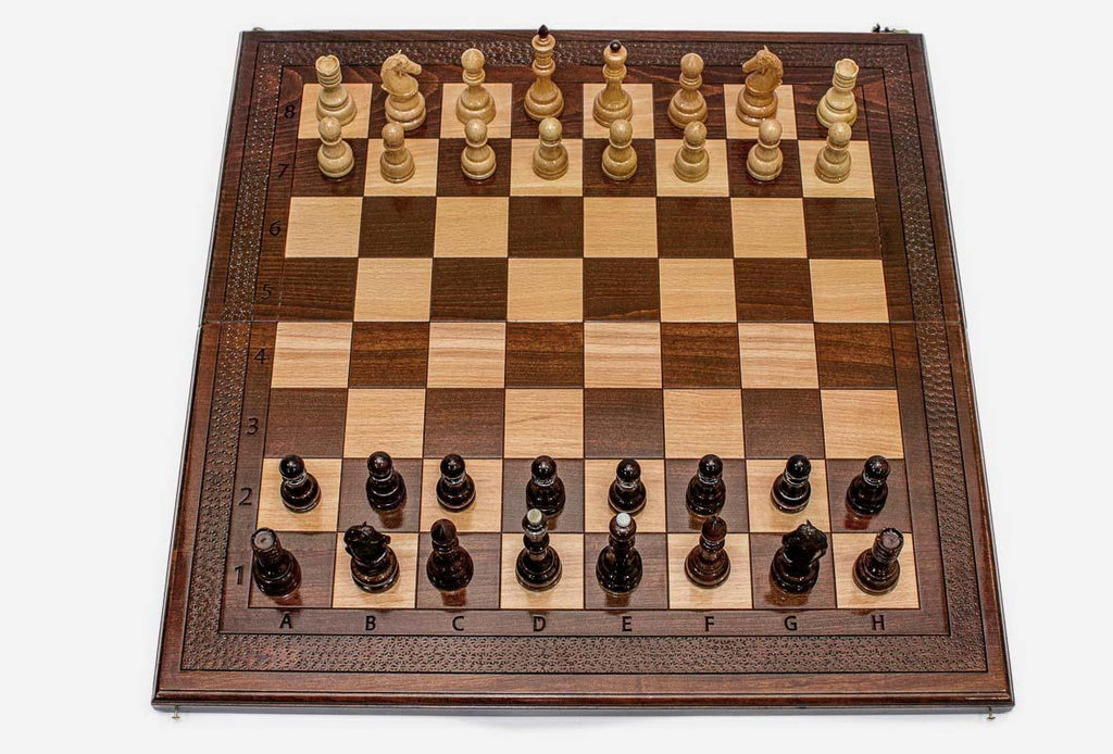 Classic Beech Chess Set with Bronze Pieces