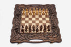 Grand Pomegranate and Grapevine Walnut Chess and Backgammon Set