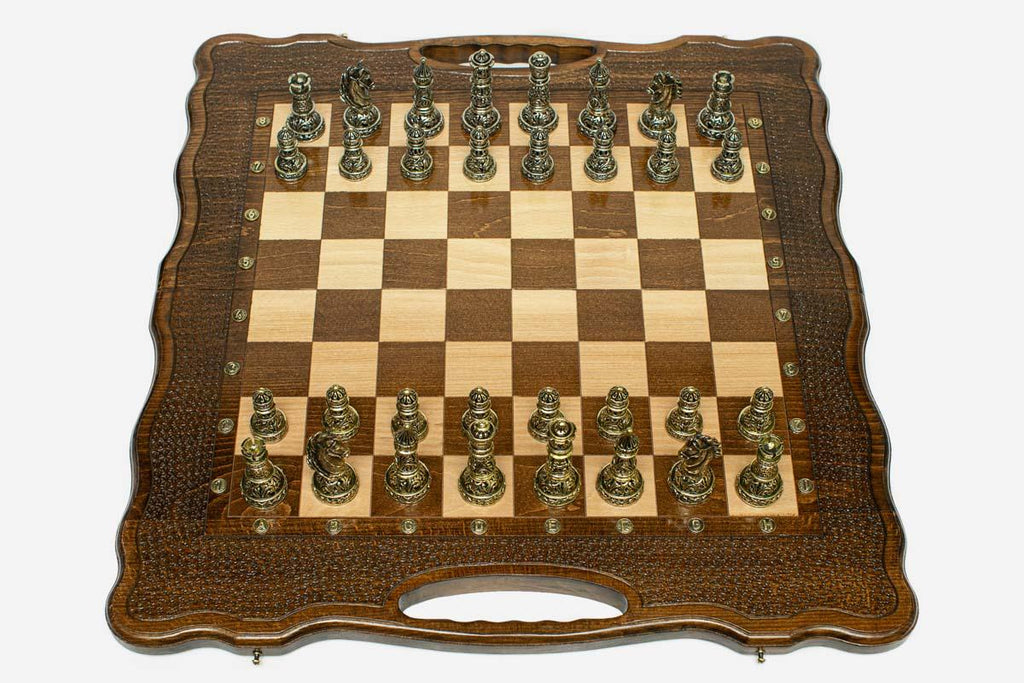 Classic Beech Chess and Backgammon Set with Bronze Pieces