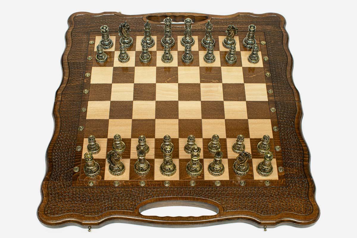 Classic Beech Chess and Backgammon Set with Bronze Pieces
