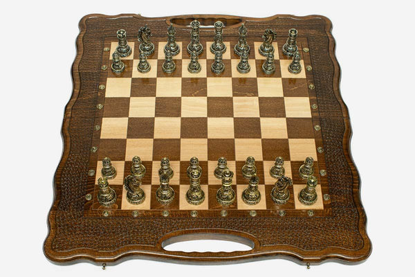 Classic Beech Chess and Backgammon Set with Bronze Pieces