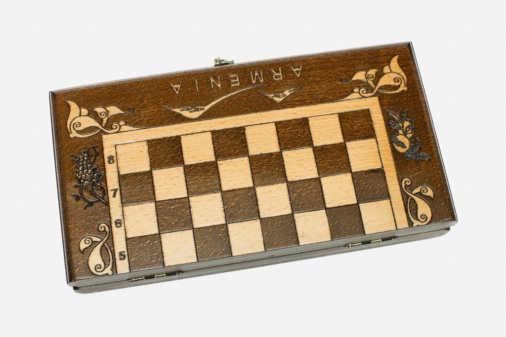 Mount Ararat chess set shown folded with carry handle
