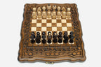 Compact Ornamental Rosette Beech Chess Set