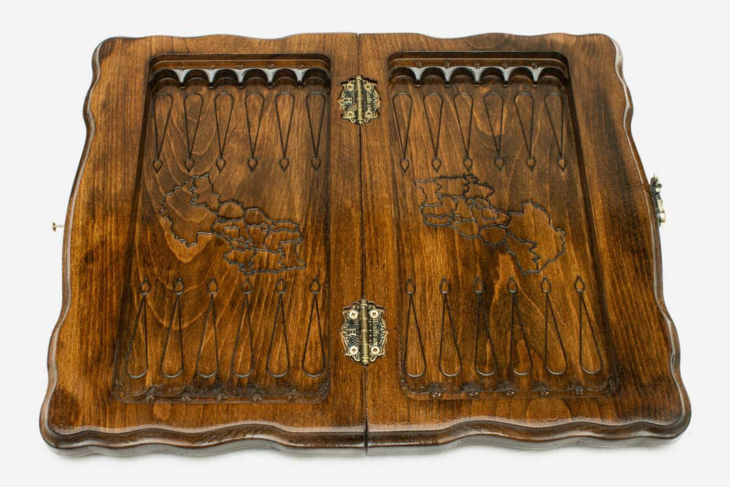 Close-up of Mount Ararat carving on the beech board