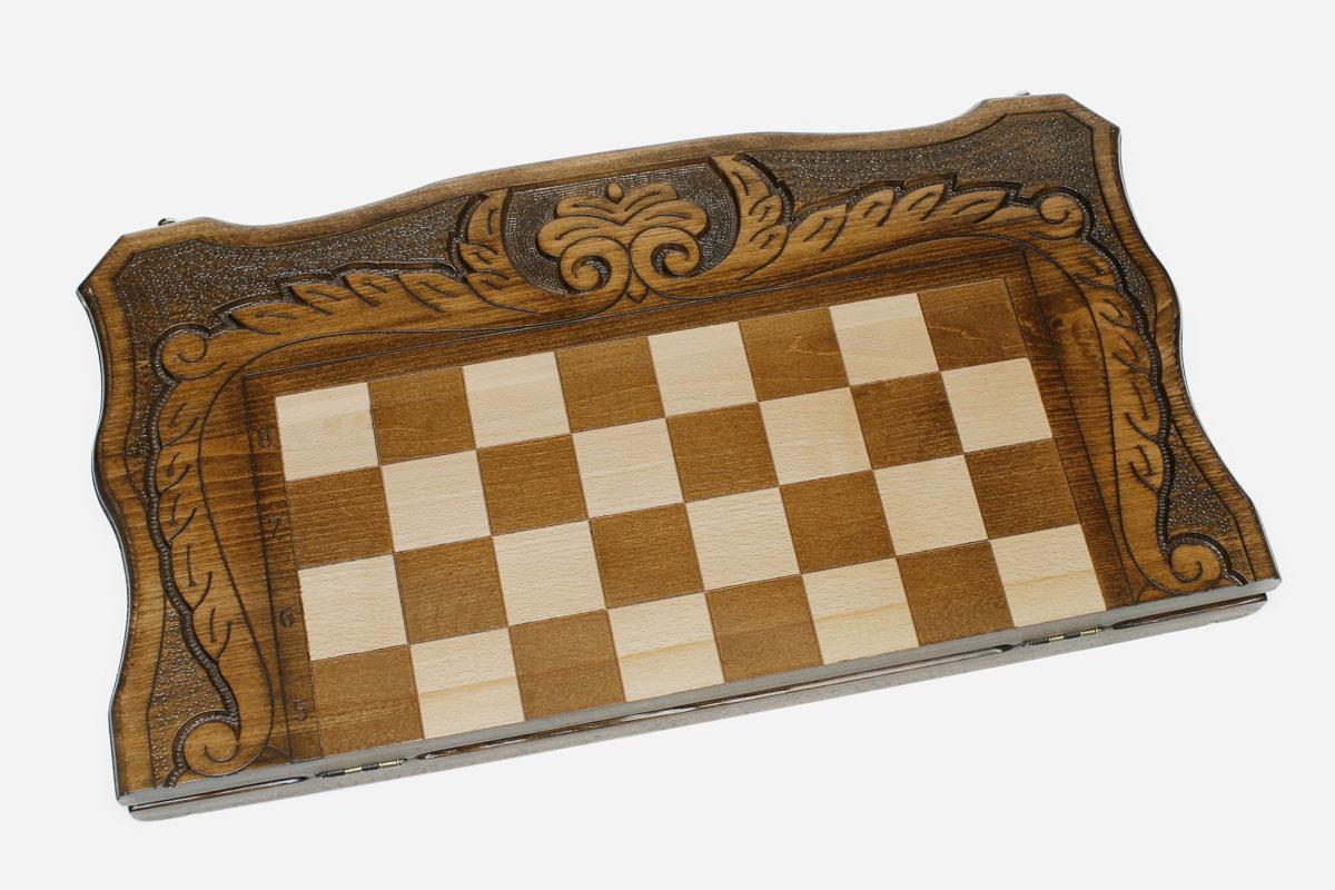 Ornamental Rosette chess set shown folded with carry handle