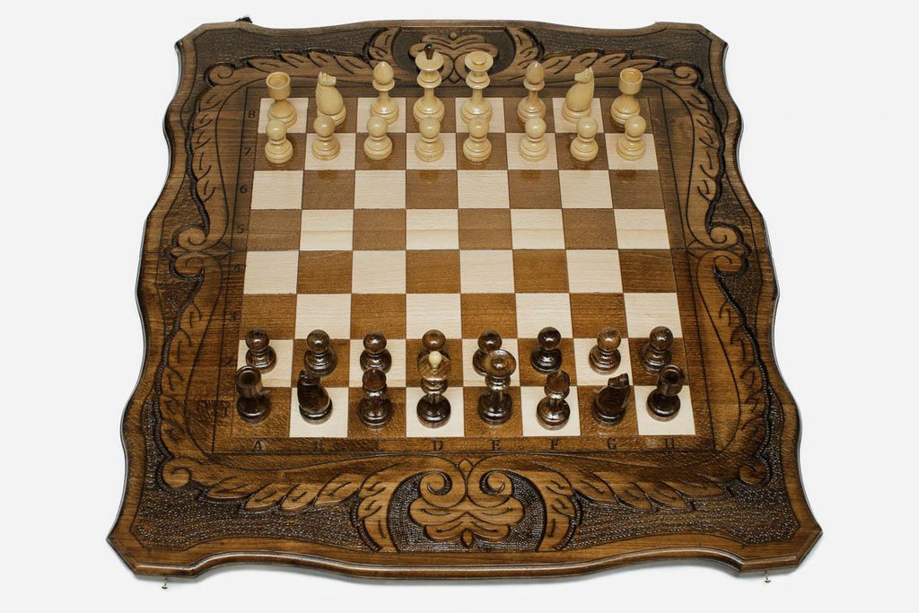 Grand Ornamental Rosette Beech Chess Set III